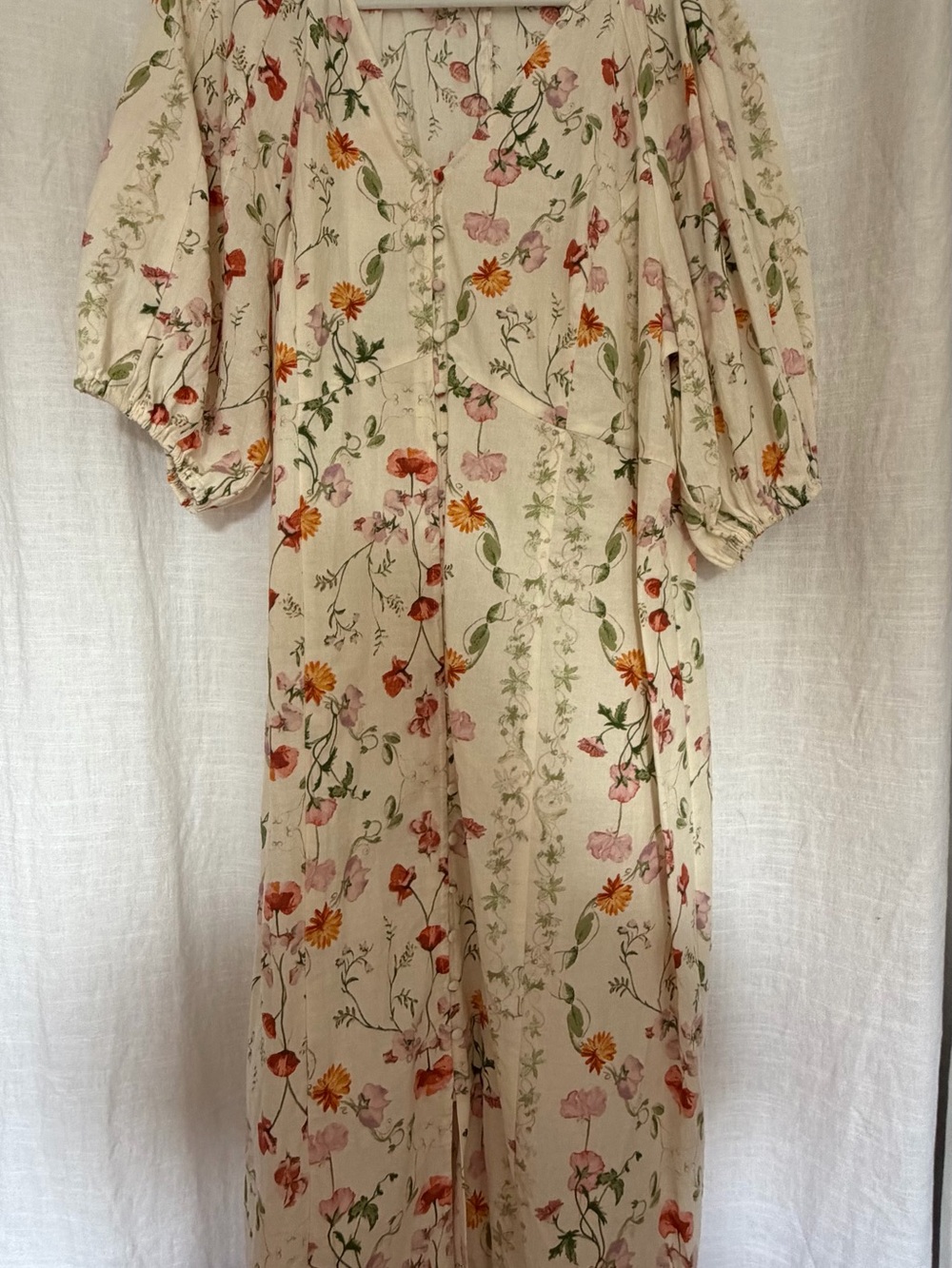 H&M Floral Cream Maxi Dress with Puff Sleeves
